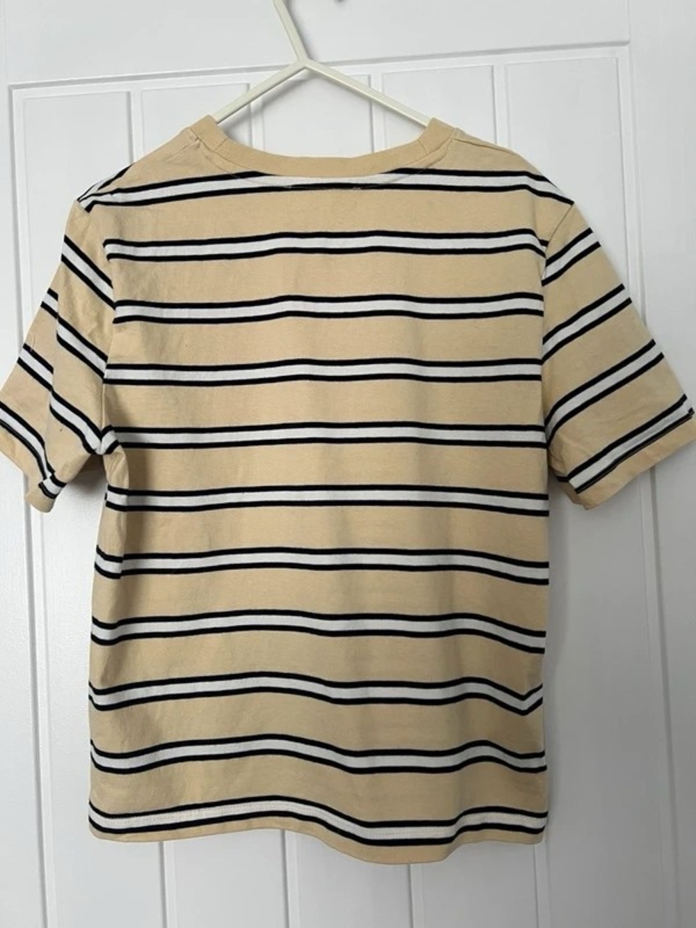 Striped Crew Neck T-Shirt in Beige and Black